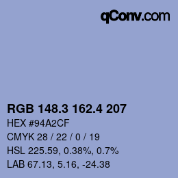 カラーコード: RGB 148.3 162.4 207 | qconv.com
