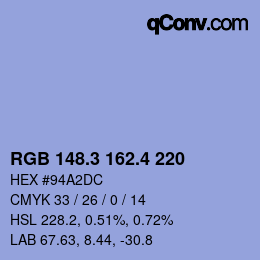カラーコード: RGB 148.3 162.4 220 | qconv.com
