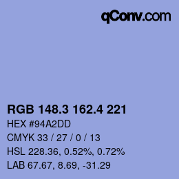 カラーコード: RGB 148.3 162.4 221 | qconv.com