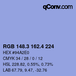 カラーコード: RGB 148.3 162.4 224 | qconv.com