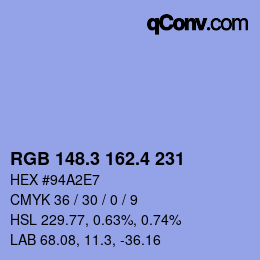 カラーコード: RGB 148.3 162.4 231 | qconv.com