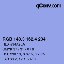 カラーコード: RGB 148.3 162.4 234 | qconv.com
