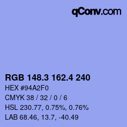カラーコード: RGB 148.3 162.4 240 | qconv.com