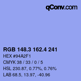 カラーコード: RGB 148.3 162.4 241 | qconv.com