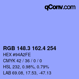 カラーコード: RGB 148.3 162.4 254 | qconv.com