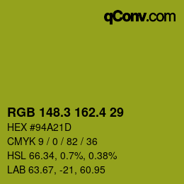 カラーコード: RGB 148.3 162.4 29 | qconv.com