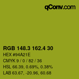 カラーコード: RGB 148.3 162.4 30 | qconv.com