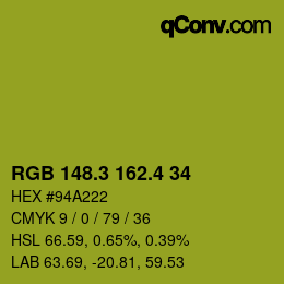 カラーコード: RGB 148.3 162.4 34 | qconv.com