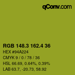 カラーコード: RGB 148.3 162.4 36 | qconv.com