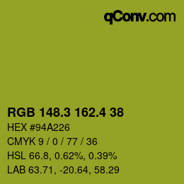 カラーコード: RGB 148.3 162.4 38 | qconv.com