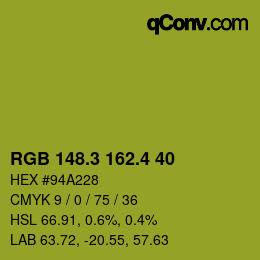 カラーコード: RGB 148.3 162.4 40 | qconv.com
