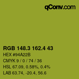 カラーコード: RGB 148.3 162.4 43 | qconv.com