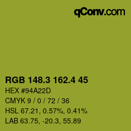 カラーコード: RGB 148.3 162.4 45 | qconv.com