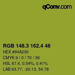 カラーコード: RGB 148.3 162.4 48 | qconv.com