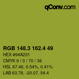 カラーコード: RGB 148.3 162.4 49 | qconv.com
