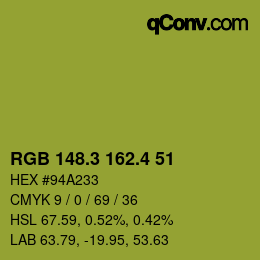 カラーコード: RGB 148.3 162.4 51 | qconv.com