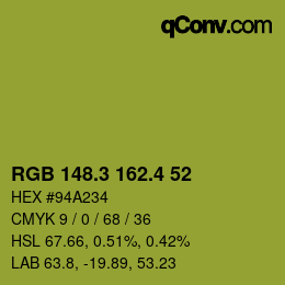 カラーコード: RGB 148.3 162.4 52 | qconv.com