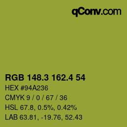 カラーコード: RGB 148.3 162.4 54 | qconv.com