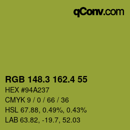 カラーコード: RGB 148.3 162.4 55 | qconv.com