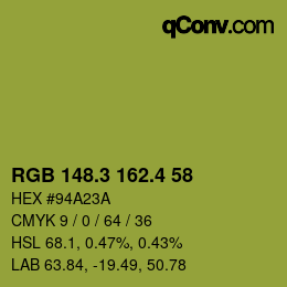 カラーコード: RGB 148.3 162.4 58 | qconv.com
