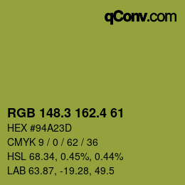 カラーコード: RGB 148.3 162.4 61 | qconv.com