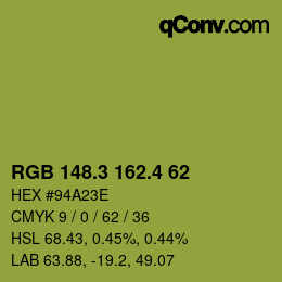 カラーコード: RGB 148.3 162.4 62 | qconv.com