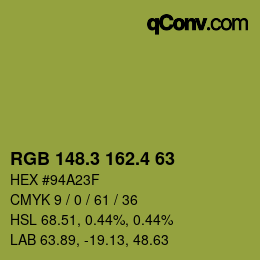 カラーコード: RGB 148.3 162.4 63 | qconv.com