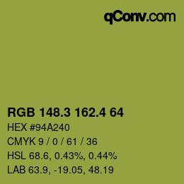 カラーコード: RGB 148.3 162.4 64 | qconv.com
