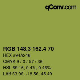 カラーコード: RGB 148.3 162.4 70 | qconv.com