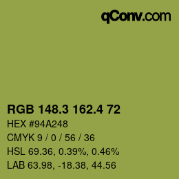 カラーコード: RGB 148.3 162.4 72 | qconv.com