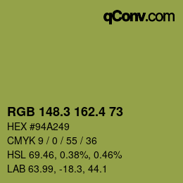 カラーコード: RGB 148.3 162.4 73 | qconv.com