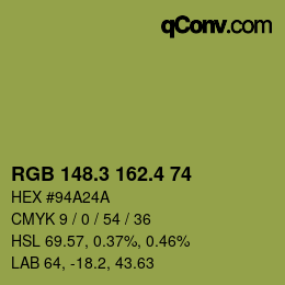 カラーコード: RGB 148.3 162.4 74 | qconv.com