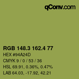 カラーコード: RGB 148.3 162.4 77 | qconv.com