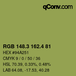カラーコード: RGB 148.3 162.4 81 | qconv.com