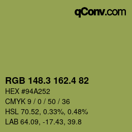 カラーコード: RGB 148.3 162.4 82 | qconv.com