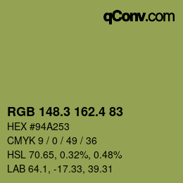 カラーコード: RGB 148.3 162.4 83 | qconv.com