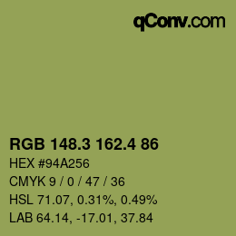 カラーコード: RGB 148.3 162.4 86 | qconv.com