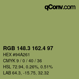 カラーコード: RGB 148.3 162.4 97 | qconv.com