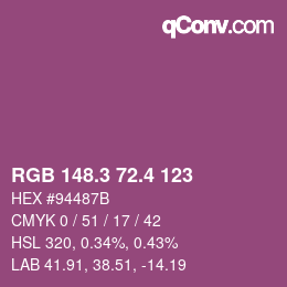 カラーコード: RGB 148.3 72.4 123 | qconv.com