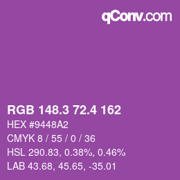 カラーコード: RGB 148.3 72.4 162 | qconv.com