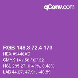 カラーコード: RGB 148.3 72.4 173 | qconv.com