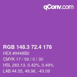 カラーコード: RGB 148.3 72.4 178 | qconv.com