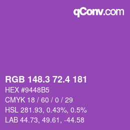 カラーコード: RGB 148.3 72.4 181 | qconv.com