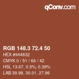 カラーコード: RGB 148.3 72.4 50 | qconv.com