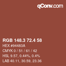 カラーコード: RGB 148.3 72.4 58 | qconv.com