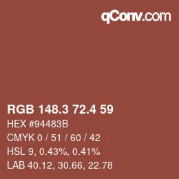 カラーコード: RGB 148.3 72.4 59 | qconv.com