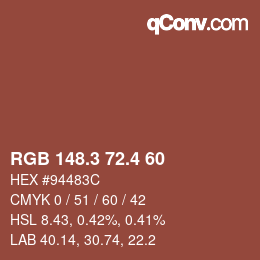 カラーコード: RGB 148.3 72.4 60 | qconv.com