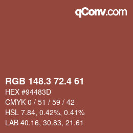 カラーコード: RGB 148.3 72.4 61 | qconv.com