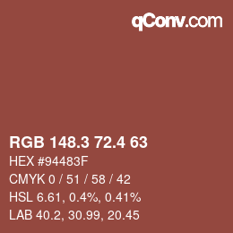 カラーコード: RGB 148.3 72.4 63 | qconv.com