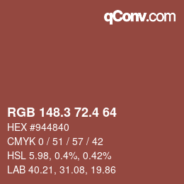カラーコード: RGB 148.3 72.4 64 | qconv.com